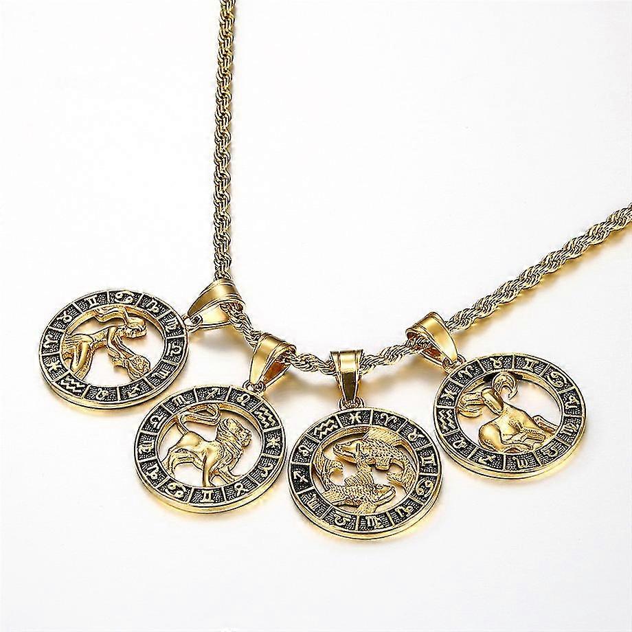 Scorpion Lion 12 Constellations Pendentif Colliers Pour Hommes Femmes Couleur Or Acier Inoxydable Chaîne de Corde Zodiaque Signes Bijoux