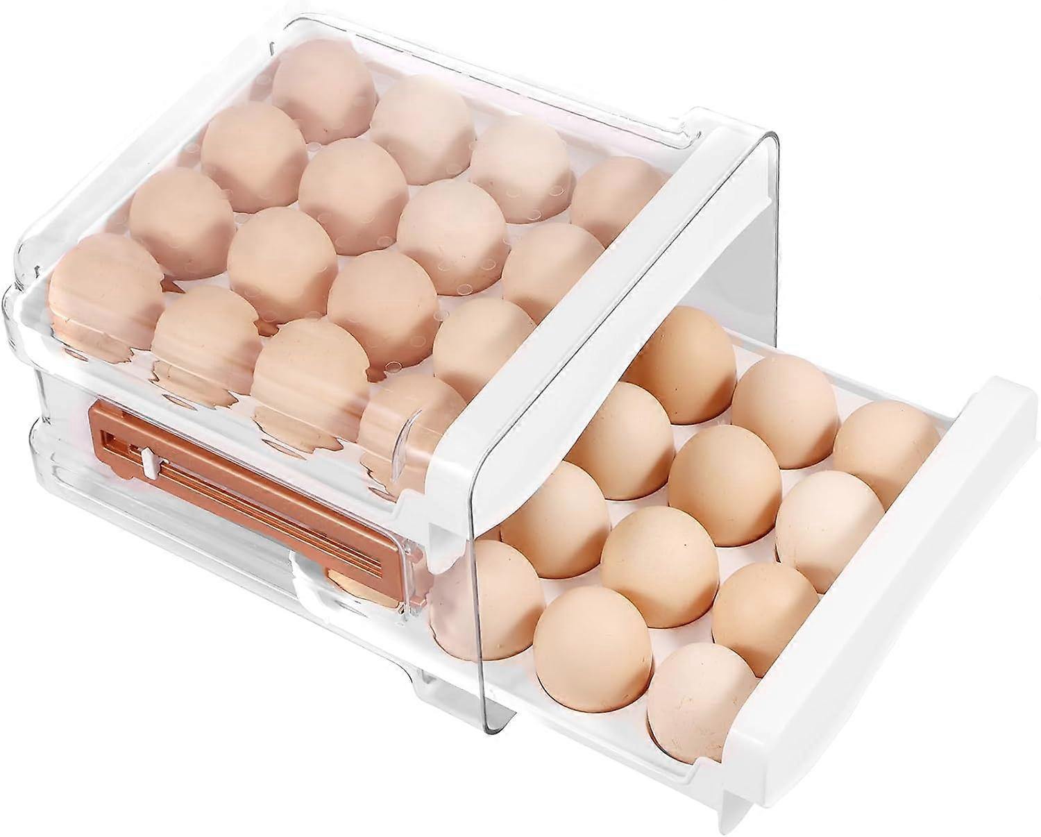 Egg Organizer for Refrigerator 2 Tier Egg Holder with Time Scale Stackable Egg Drawer Clear Egg Storage Container Large Capacity 32/60 Egg Storage Tra