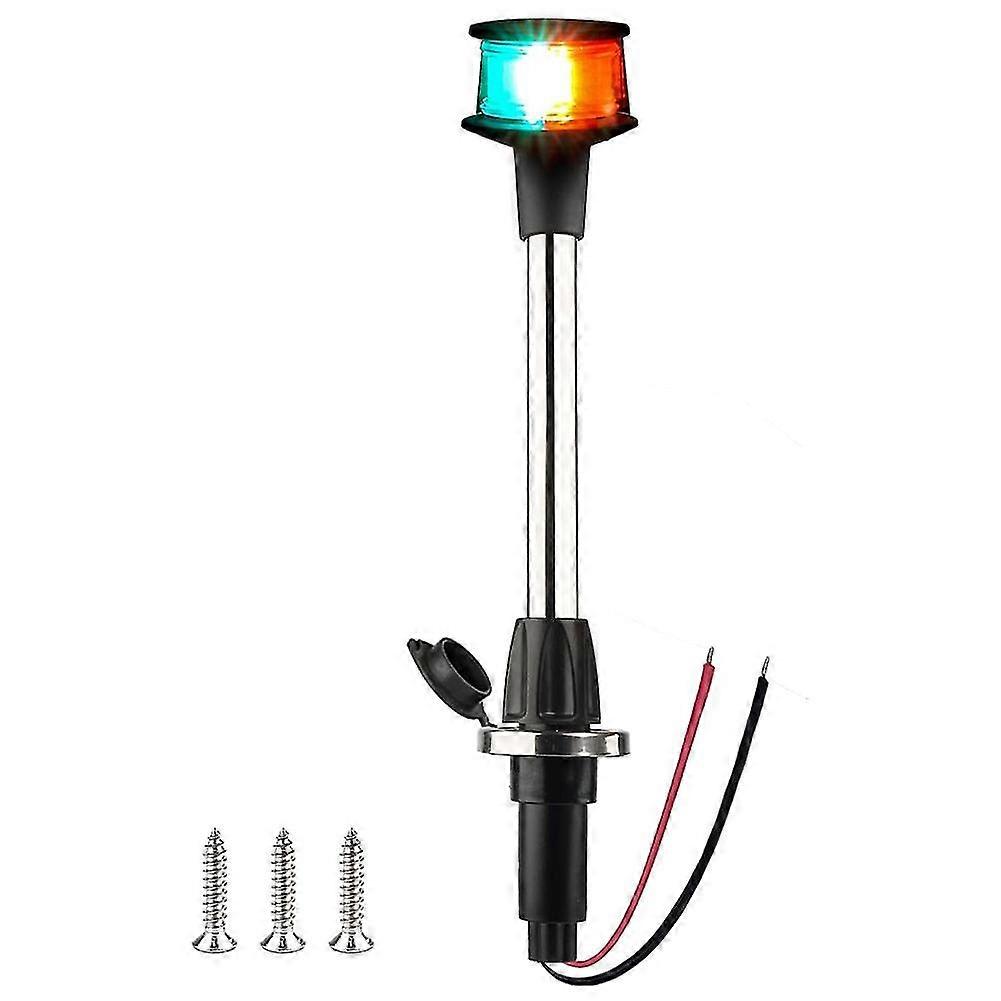 Bow Light LED Boat Navigation Lights Red and Green Bi-Color Light Pole Removable Plug in Base 12 In