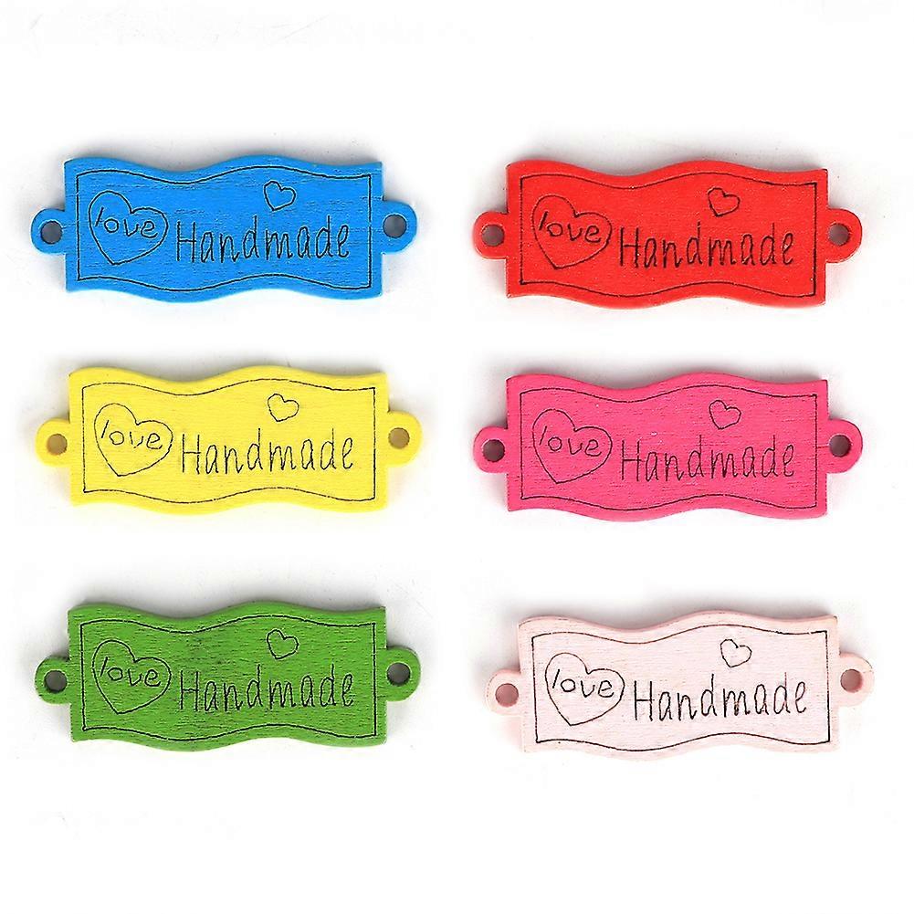 100 Pcs Wooden Button Coloured Waved Tag Shaped 2 Holes Button Sewing Accessory49x19mm