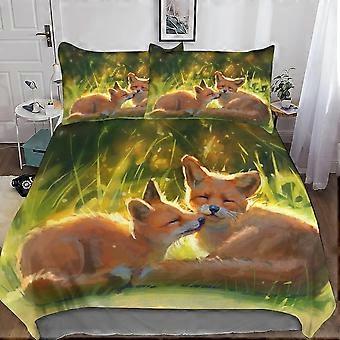 ZAKATO Bettwäsche 200x200 Cm Fuchs 3D-Druck – Mikrofaser 3-teilig, Mit Verstecktem Reißverschluss, Inkl. 2 Kissenbezügen