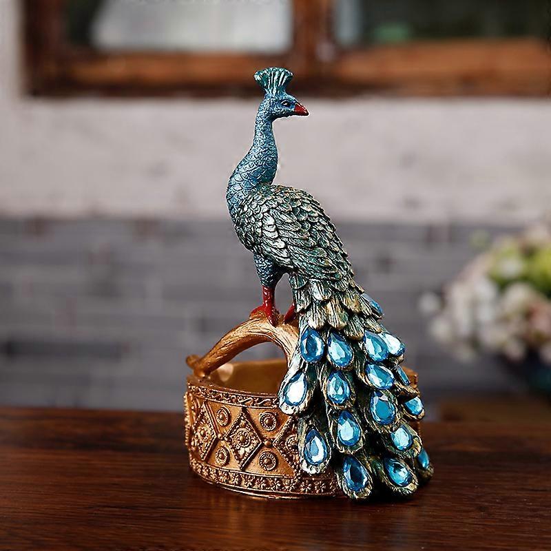 Resin Peacock Modelling Ashtray Creative Handcraft Ornament Home Office Decor Green 9x9x14cm