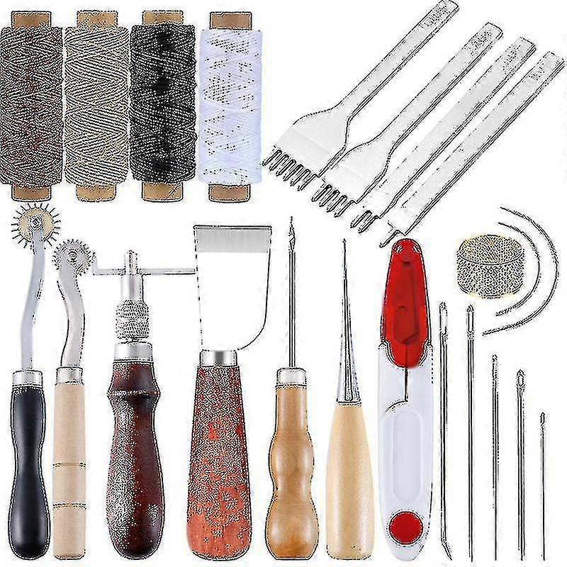 Leather Craft Tools Kit Hand Sewing Stitching Punch Carving Work Diy