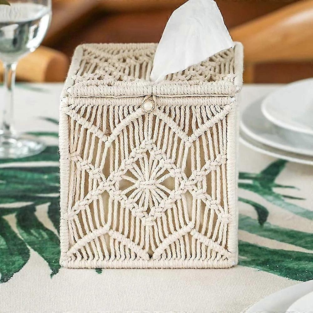 Capa da caixa de tecido Boho Decor Square Paper Tissue Holder com fivela de macrame tecidos orga