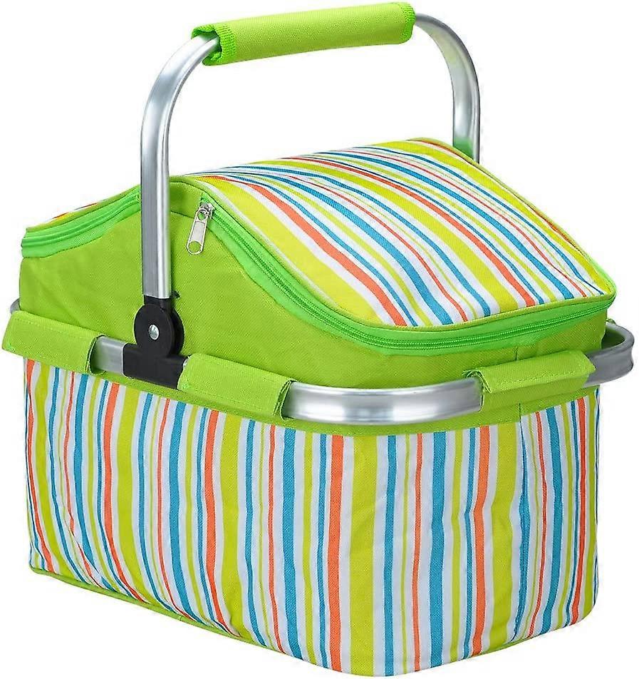 20L Insulated Folding Picnic Basket Lunch Bag(Green)