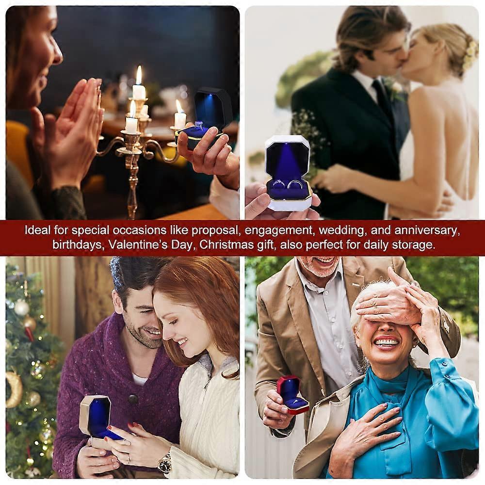 Nuova scatola a doppio anello scatola regalo per gioielli con custodia quadrata in velluto per matrimonio con luce a Led per scatole per anelli di fidanzamento proposta  36