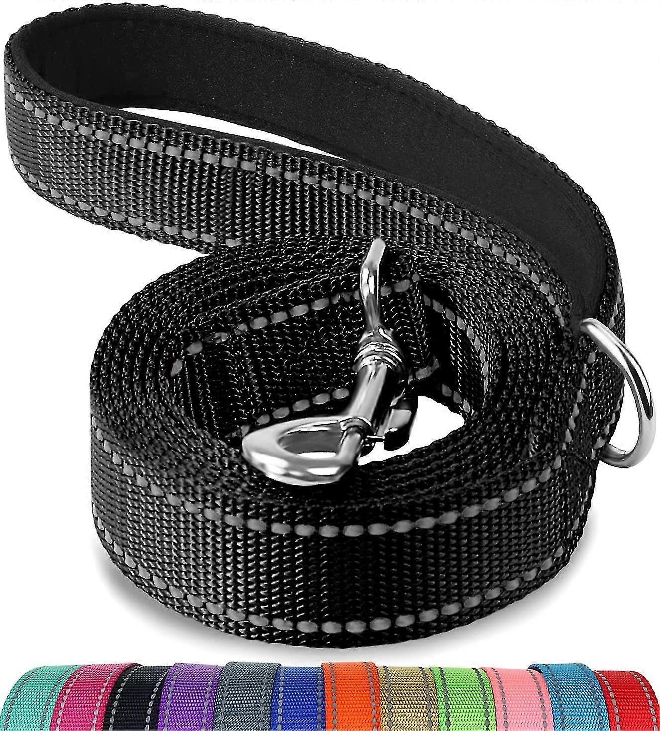 Guia para cães de dupla face reflexiva resistente, com alça acolchoada, 180 x 2,5 cm, preta