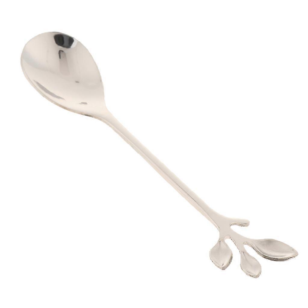 Leaf Pattern Stainless Steel Tea Coffee Spoon Tableware Colorful Sliver