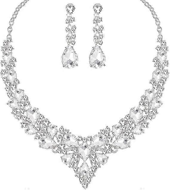 Rhinestone Crystal Necklace and Earrings Set