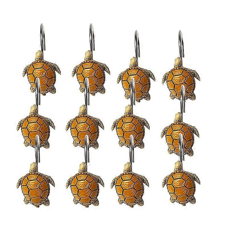12pcs Creative Resin Turtle Shaped Shower Curtain Hook Multifunctional Hooks Light Brown
