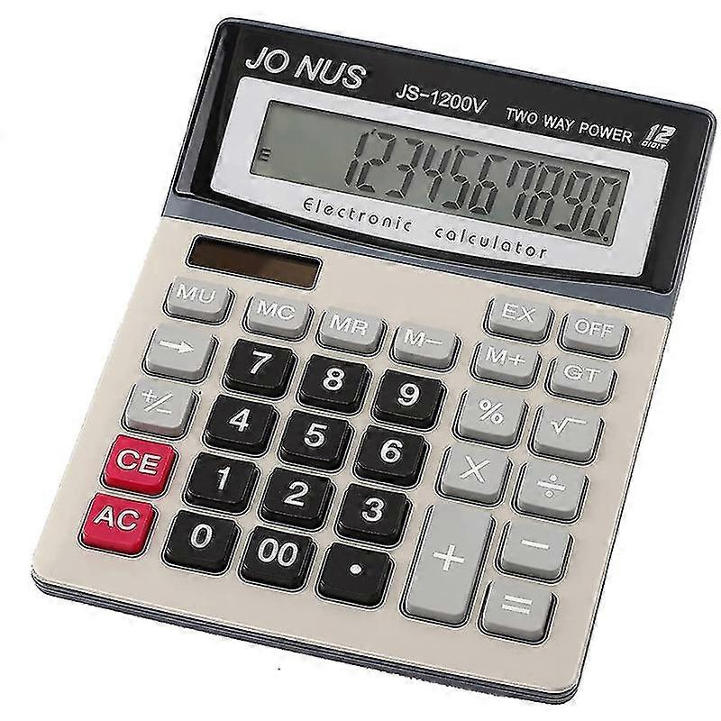 Calculator, 12-Digit Solar Battery Office Desk Calculator with Large LCD Display, Dual Power Deskto