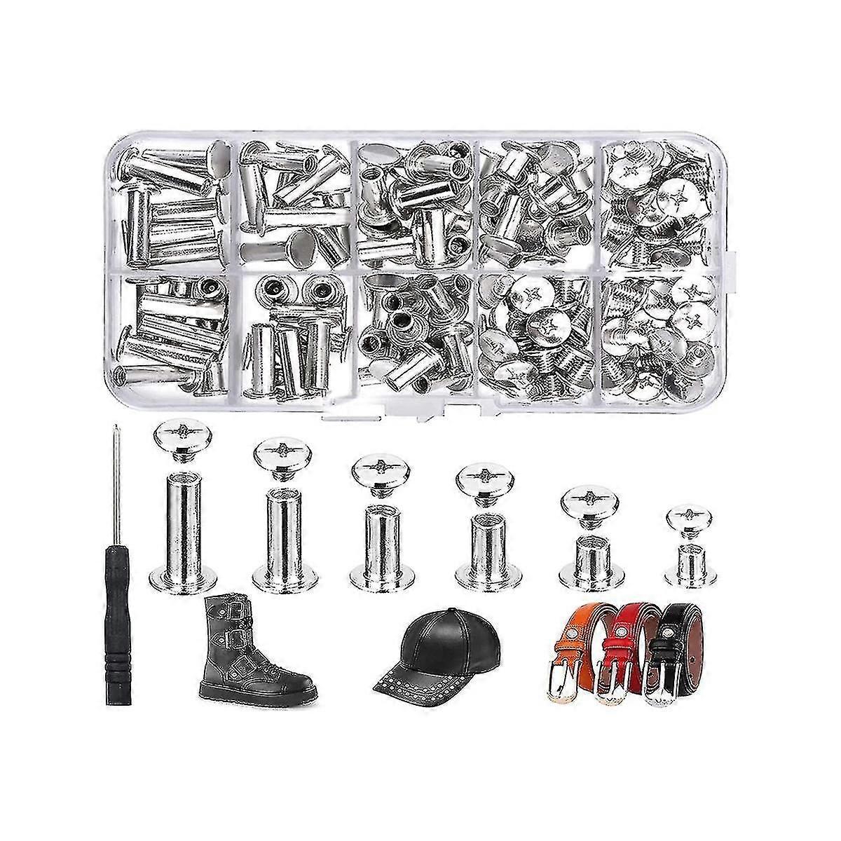 150sets Chicago Screws Assorted Kit,6 Sizes Round Flat Head Leather Rivets Chicago Binding Screws F