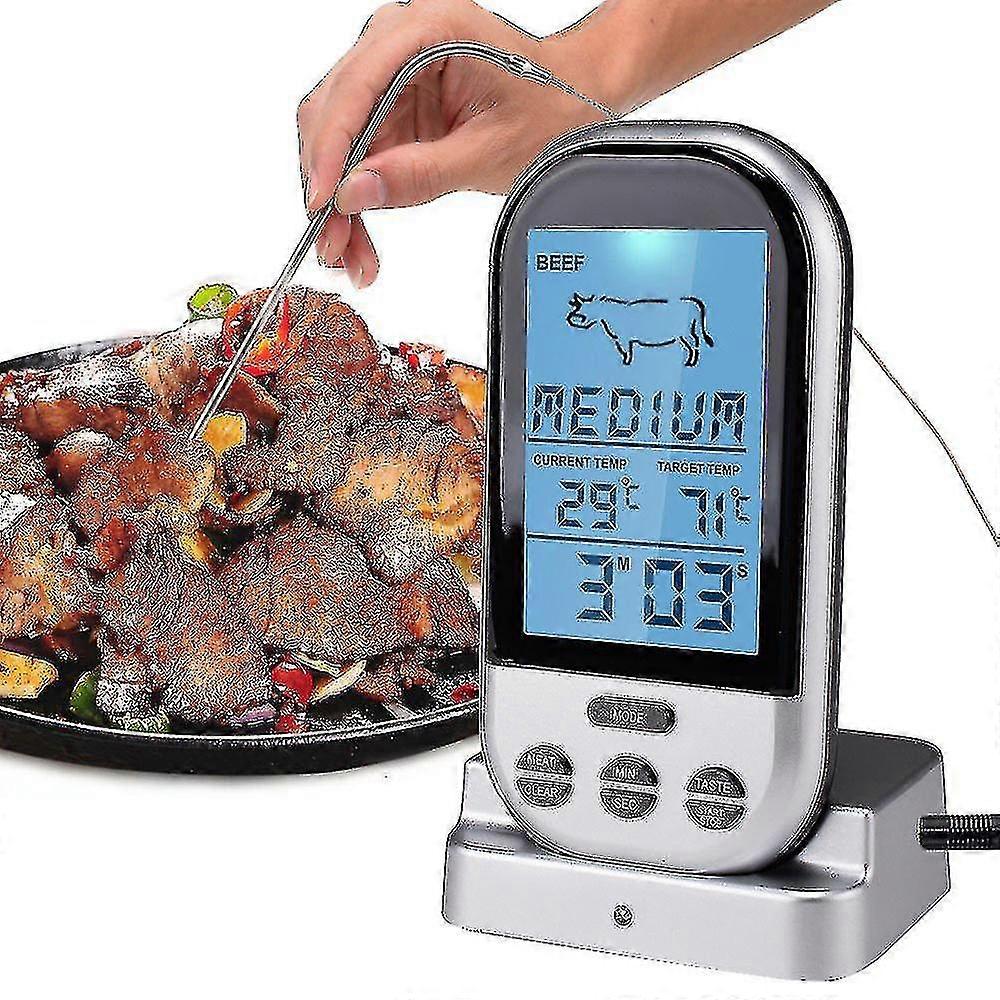 Digital kötttermometer trådlös fjärrmattermometer för köttfisktimer Vattentät rökgrill grilltermometer för matlagning grillning