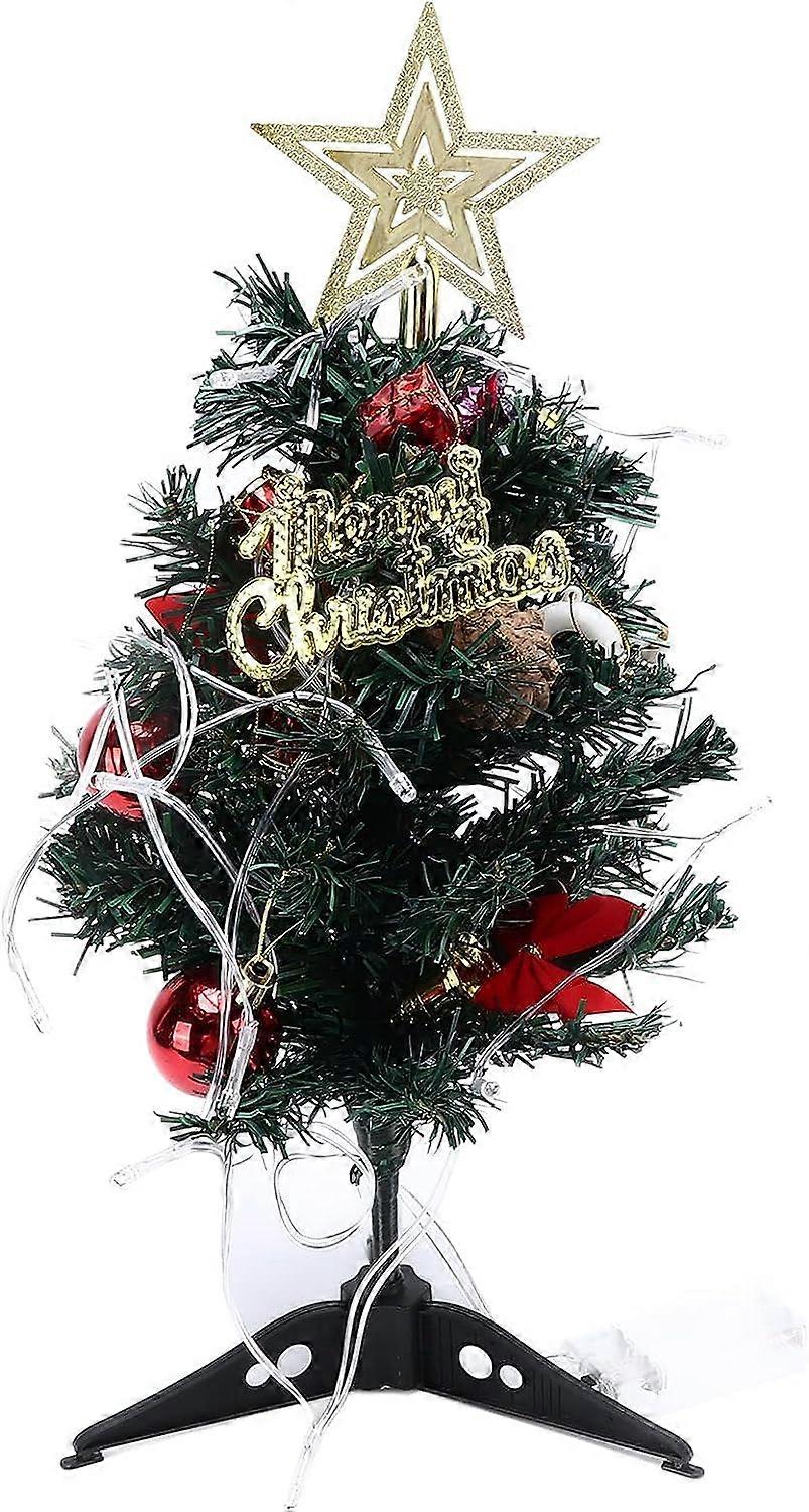 19.6inch Mini Christmas Tree Artificial Tabletop Christmas Tree with LED String Lights & Hanging Ornaments, Small Xmas Tree with Christmas Tree Star f
