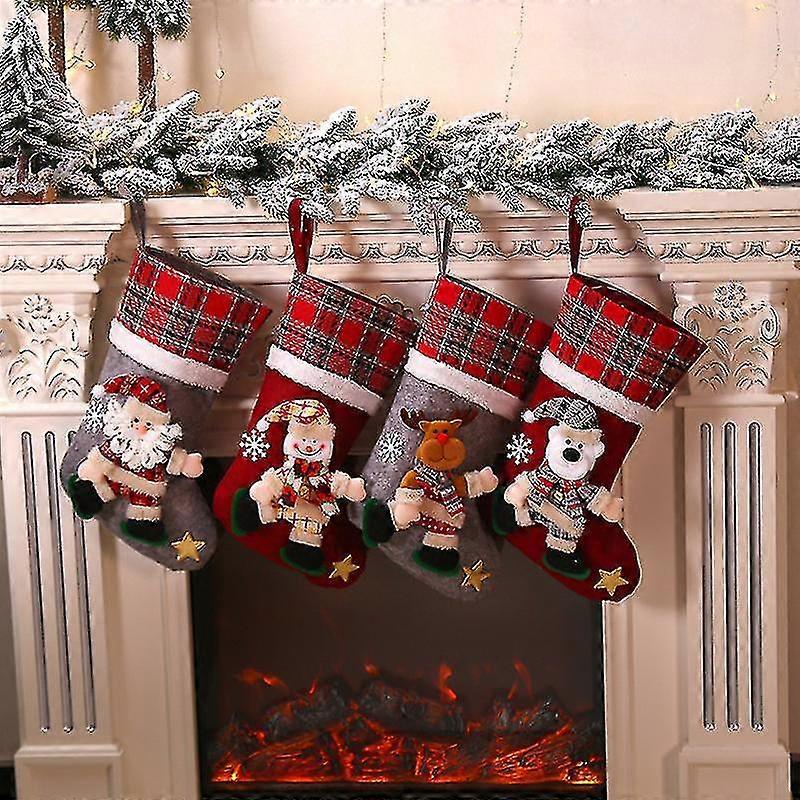 Christmas Stockings Large Xmas Sock Red Tartan Sock Decorations