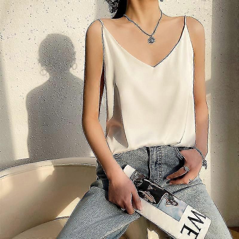 Klassisk silketank topp silke sateng bluse vest Camisole
