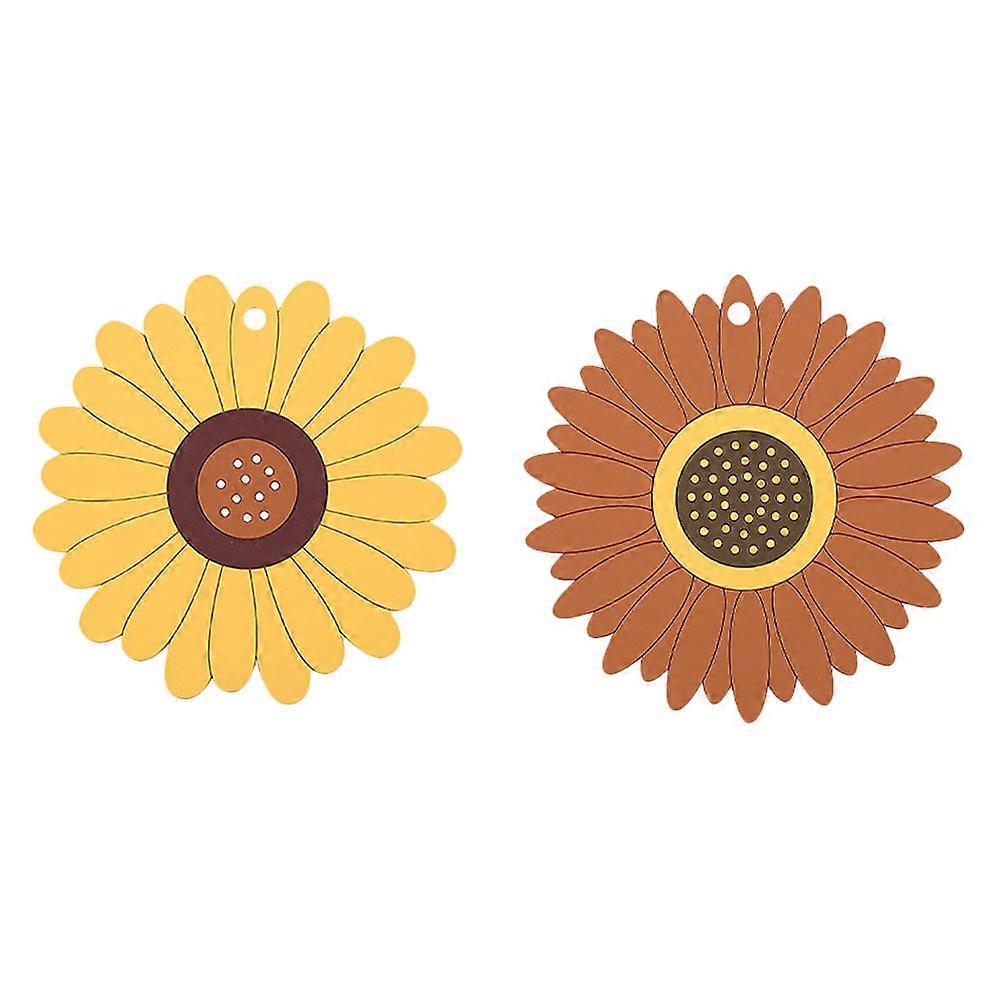 2Pcs Table Mat Placemats Sunflower Shape Cup Mat Coaster Waterproof Mat