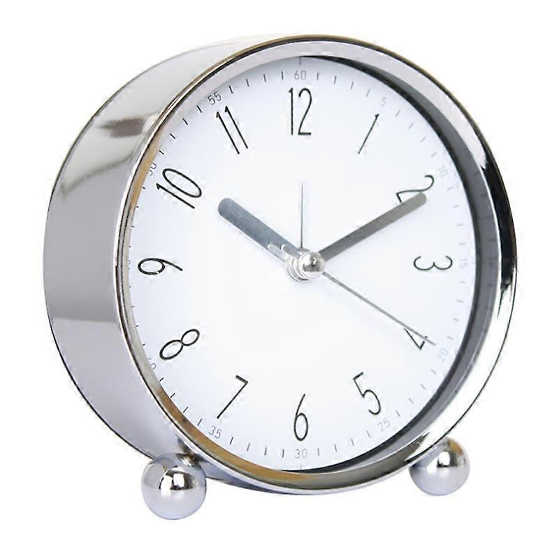 Metal Shell Clock Desk Alarm Bedside Quartz Clock Round Shape Simple Design