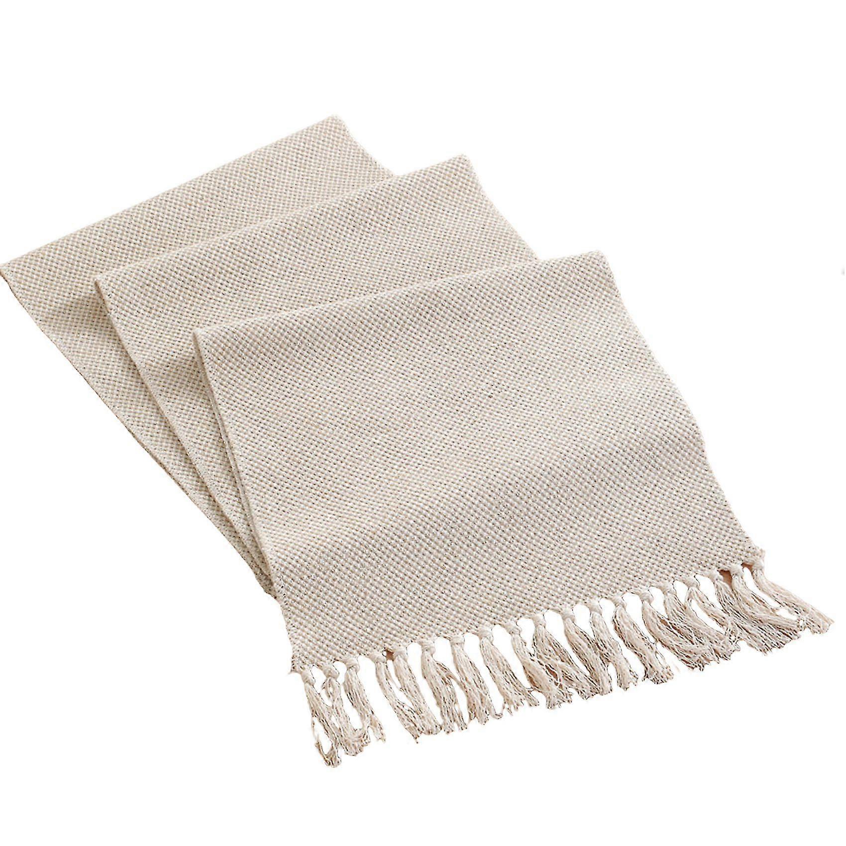 Farmhouse Table Runner, Vintage Rustic Table Runner, Cotton Braided Runner, Beige Woven Table Runne