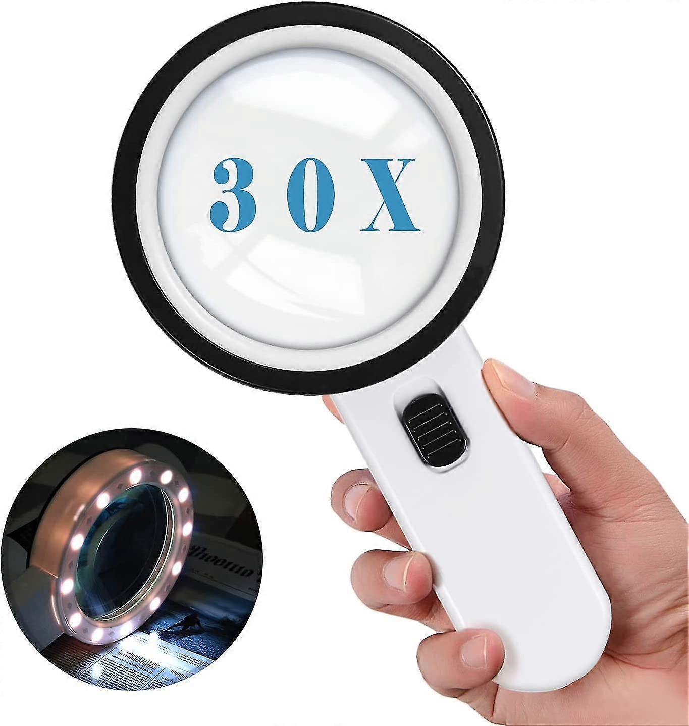 Verlicht vergrootglas, vergrootglas met licht, 30x handheld groot vergrootglas 12 led vergrootglas