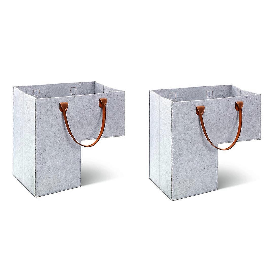 2Pcs Stair Basket with Leather Handles for 16Inch Carpeted Stairs Organizer Felt Collapsible Basket