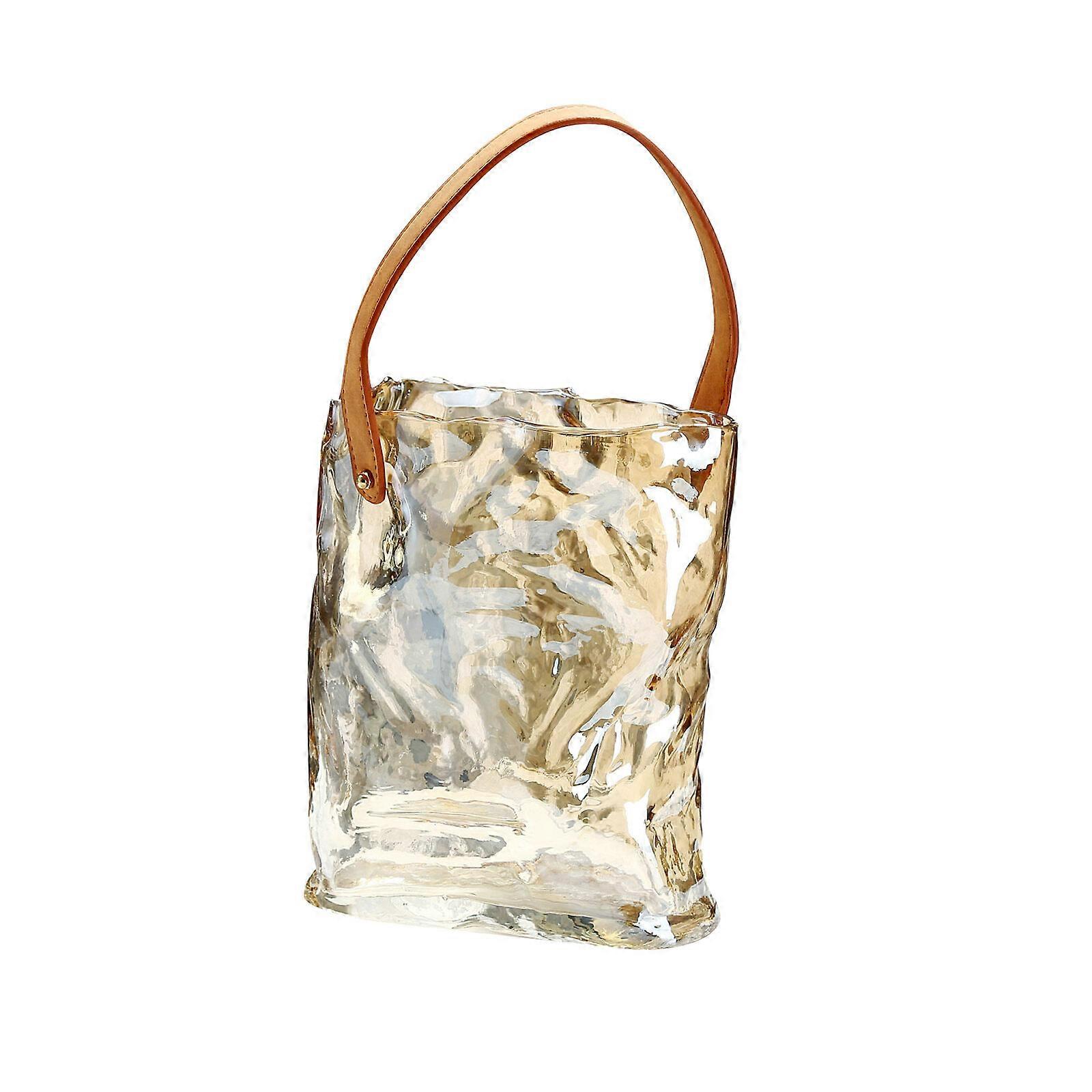 Glass Clear Vase with Elegant Handbag Design with Handle for Flowers/Home Dcor/Office