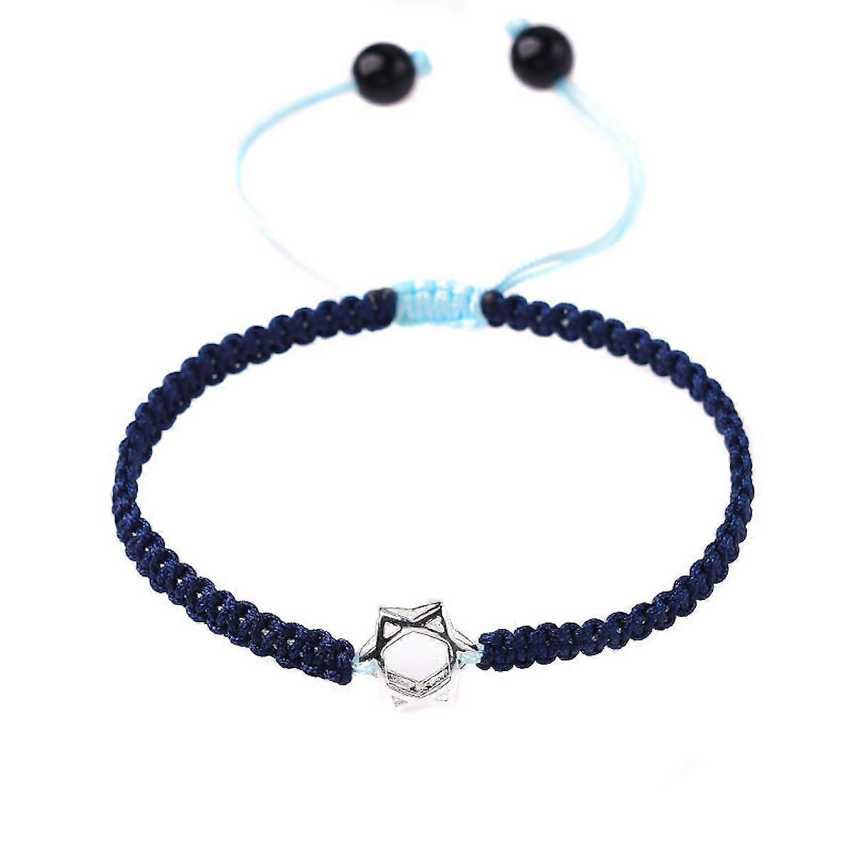 Handmade Braided Dark Blue Rope Bangle Hexagram Bracelet for Students