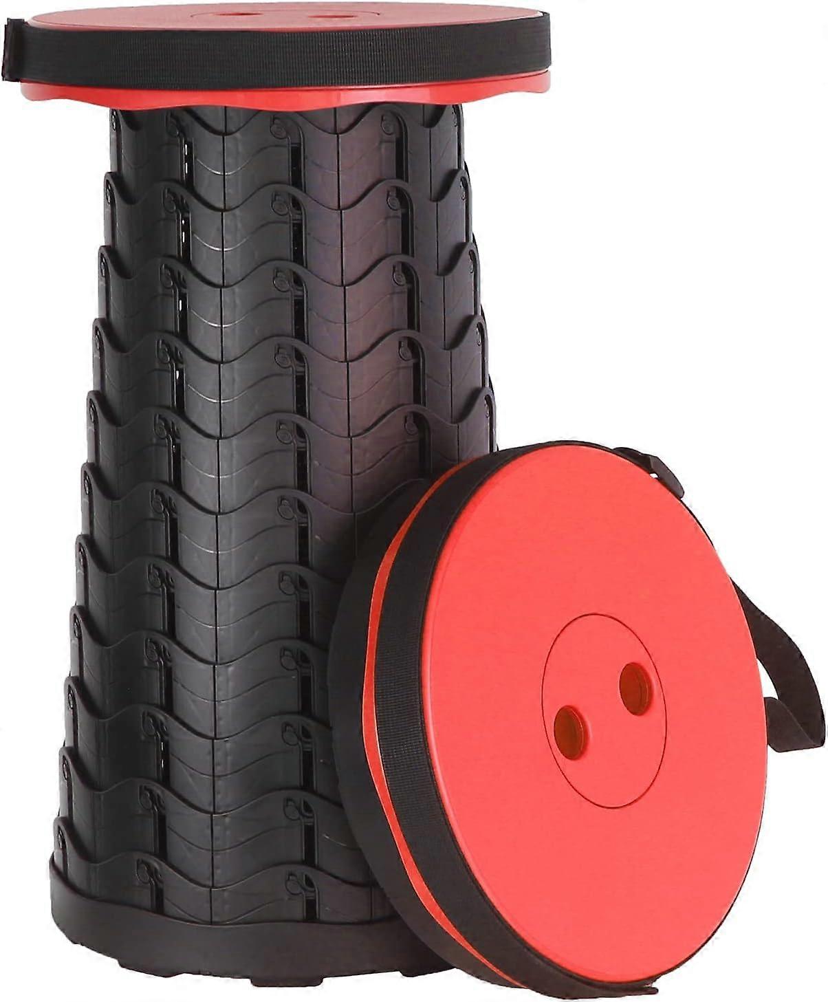 Portable Folding Stool(Red) - Max Load 400 LB - Telescopic Stool for Camping, Travel, Fishing