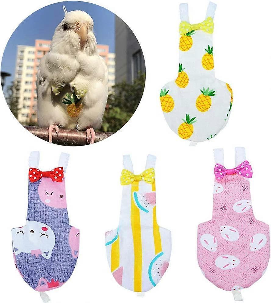 4 Pack Bird Diaper, Soft Birds Flight Suits with Leash Hole, Washable & Reusable Parrots Nappies with Bowtie Decor, Breathable Pet Pee Pads for Budgie