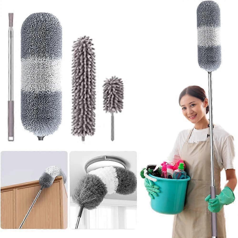 Microfiber Duster for Home, Microfiber Duster Cleaning Kit with Telescoping Extension Pole, Reusable Bendable Dusters, Washable Lightweight Dusters fo
