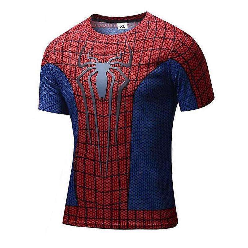 3D Spider-Man Printed Short Sleeve Compression Shirt for Men, Breathable Fitness Top