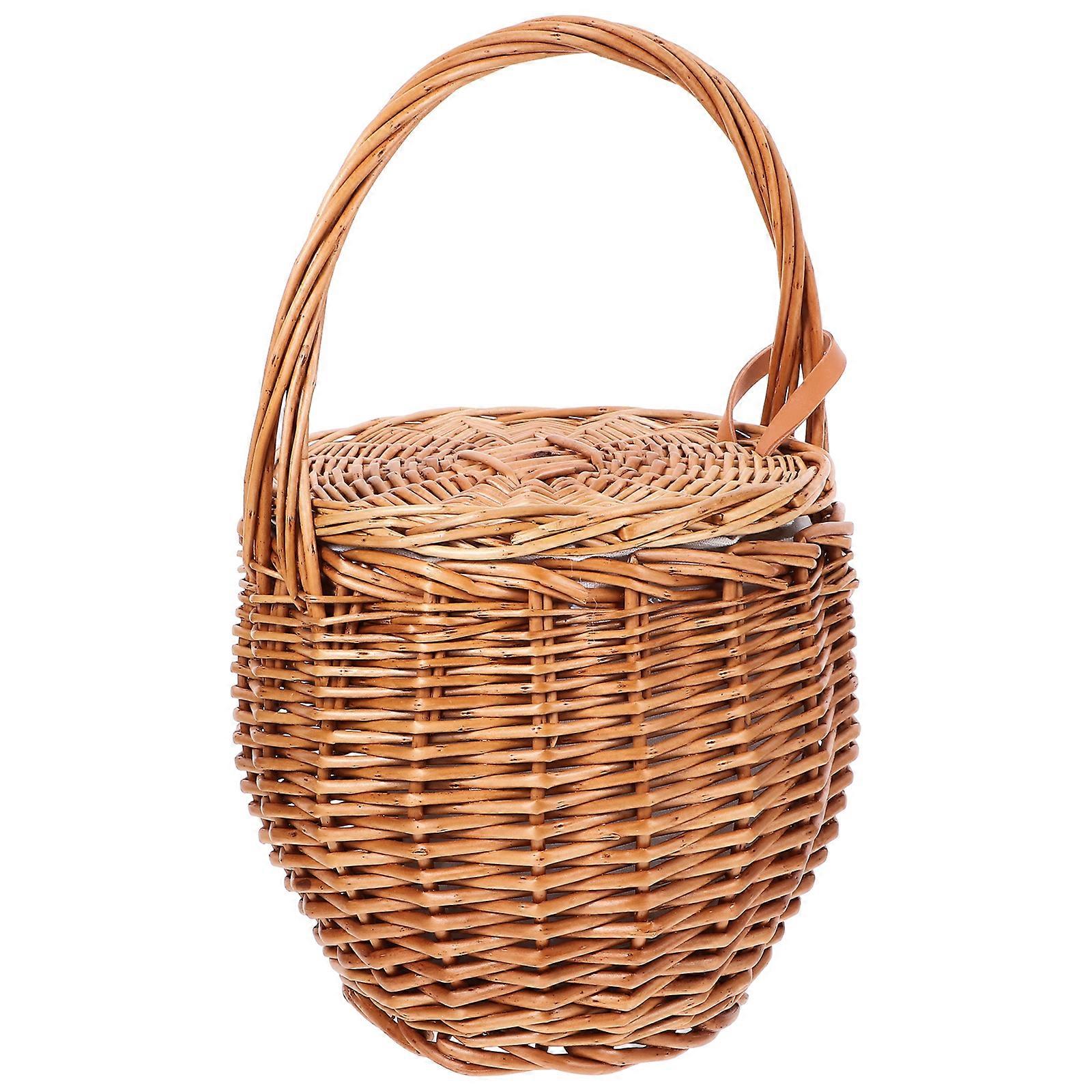 Wicker Woven Handheld Basket Picnic Basket Fruit Vegetable Basket Flower Arrangement Holder