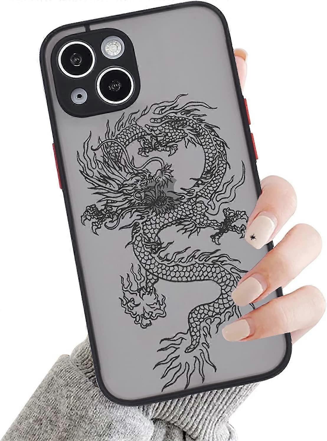 Compatible with iPhone 14 Plus Case for Clear Animal Dragon Cartoon Pattern Frosted PC Back 3D and Soft TPU Silicone Shockproof Protective Case for iP