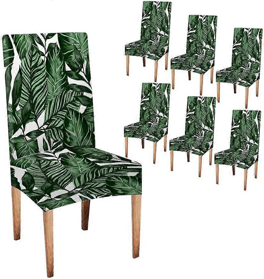 Leopard Floral Dining Chair Slipcover 6 Pack Watercolor Seamless Pattern with Tropical Leaves Palms Monstera Passion Fruit Al Dining Chair Slipcover S