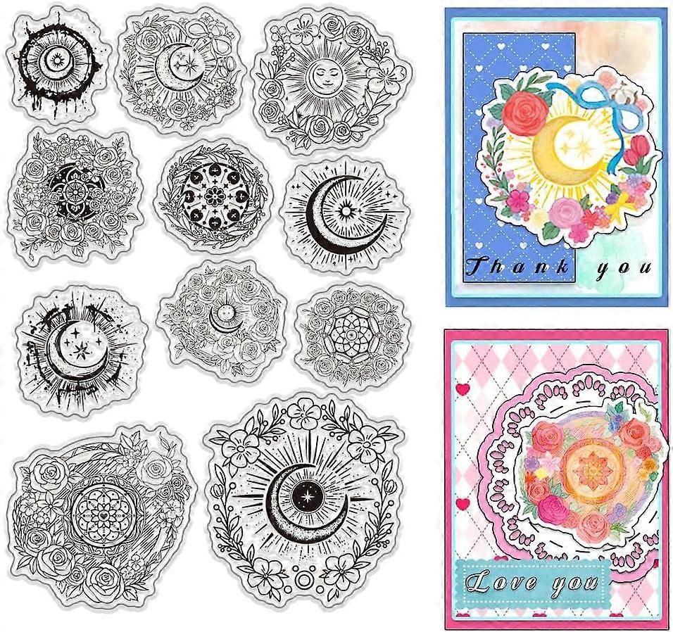 Magic Array Clear Stamps Set 11pcs Vintage Style Rubber Stamp Silicone Clear Stamps Reusable Transparent Stamps for Scrapbooking Journaling Card Makin