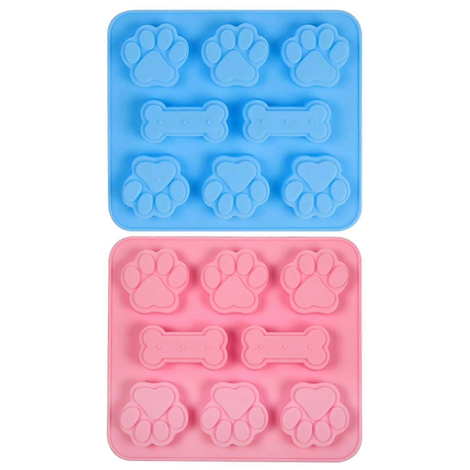 2 Pack Food Grade Silicone Molds Paw Bone Design 6 Grids Non-stick Easy to Clean for Baking Ice
