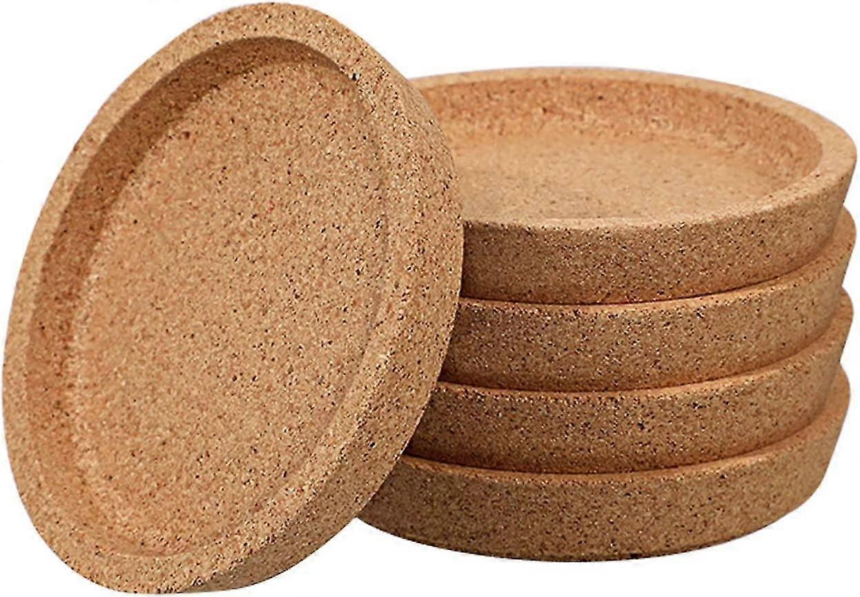 Natural Cork Round Coasters - Set Of 5 - Absorbent Heat Resistant Reusable Saucers For Coffee Cups, Tea Cups