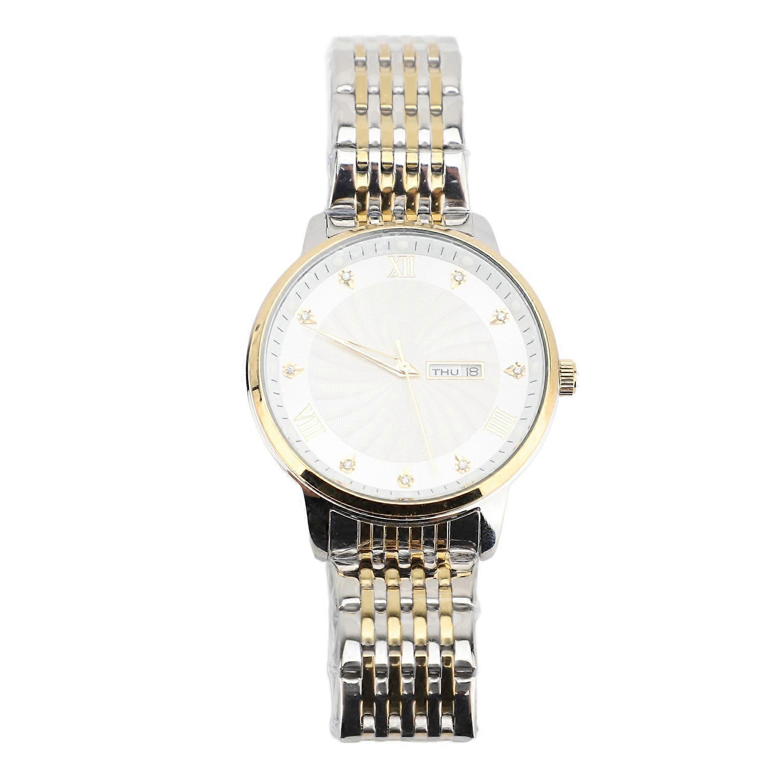 Quartz Men Watch: Business Style, Water Resistant with Date Function, Silver Face with Gold Trim for Professional Appeal