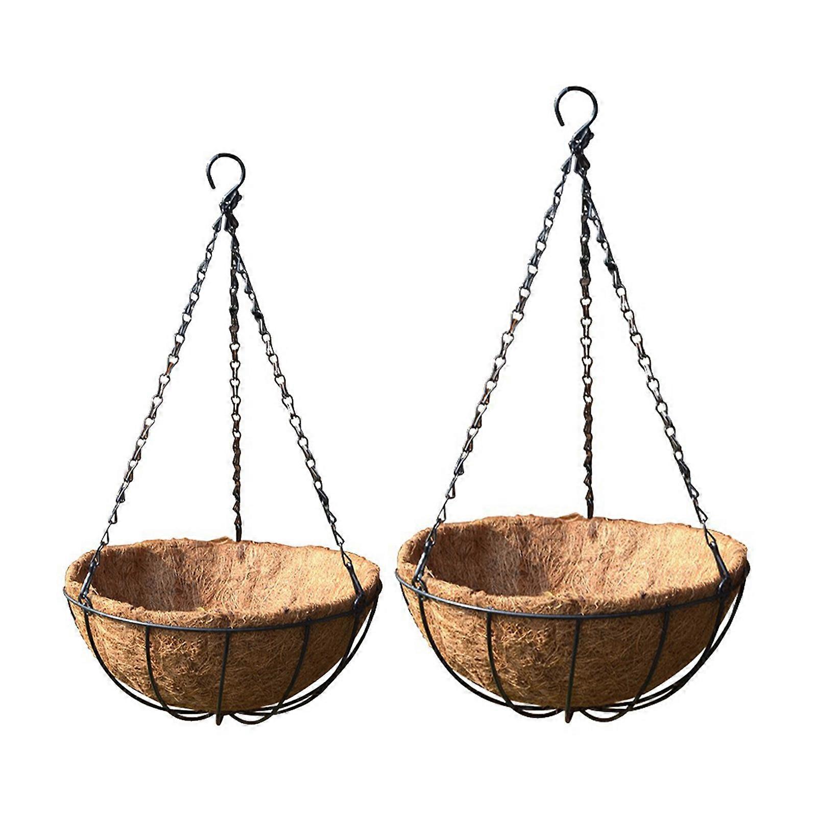 Outdoor Hanging Metal Wire Baskets, Coco Liner, Set of 2 (12" & 14")