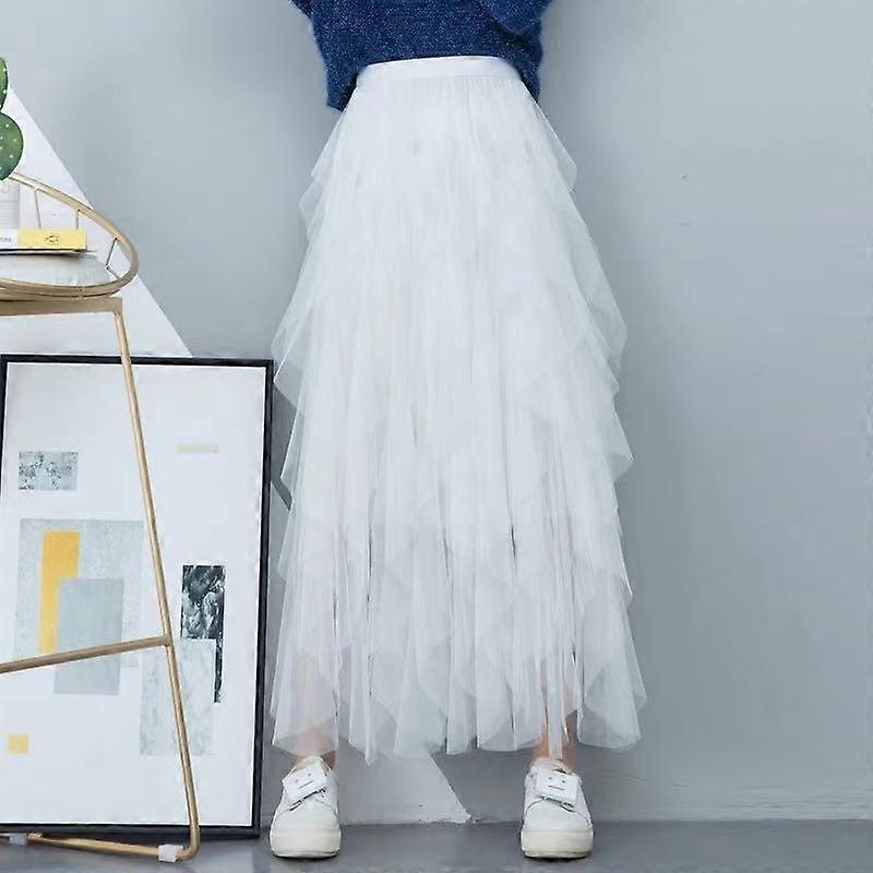 Tyl nederdel kvinder lang mesh nederdel forår sommer sort pink netgarn høj talje plisseret nederdel kvinde