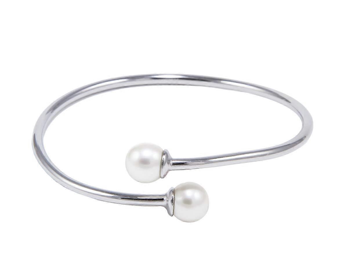 8.5 - 9mm White Freshwater Cultured Pearl Bangle Bracelet in AAAA Quality Sterling Silver for Women