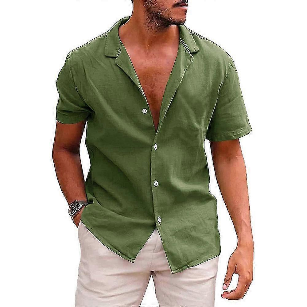 Men Solid Lapel Summer Casual Shirts Short-sleeve Top