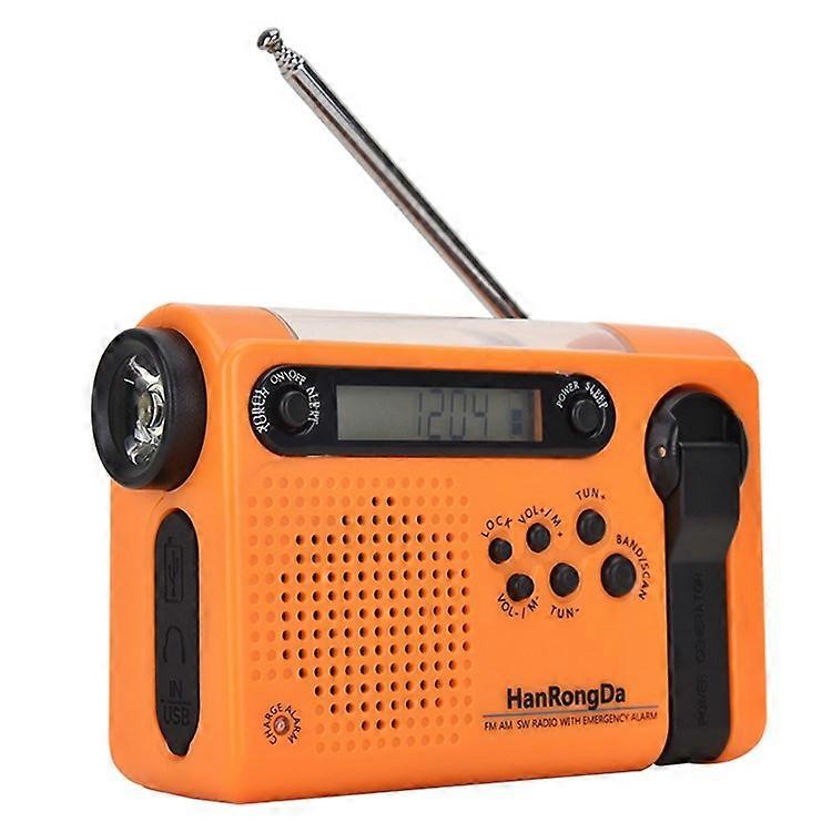 HANRONGDA Outdoor Emergency Radio Light Portable AM FM SW Radio with LED Flashlight 2000mAh Battery SOS Alarm Solar Powered Hand C