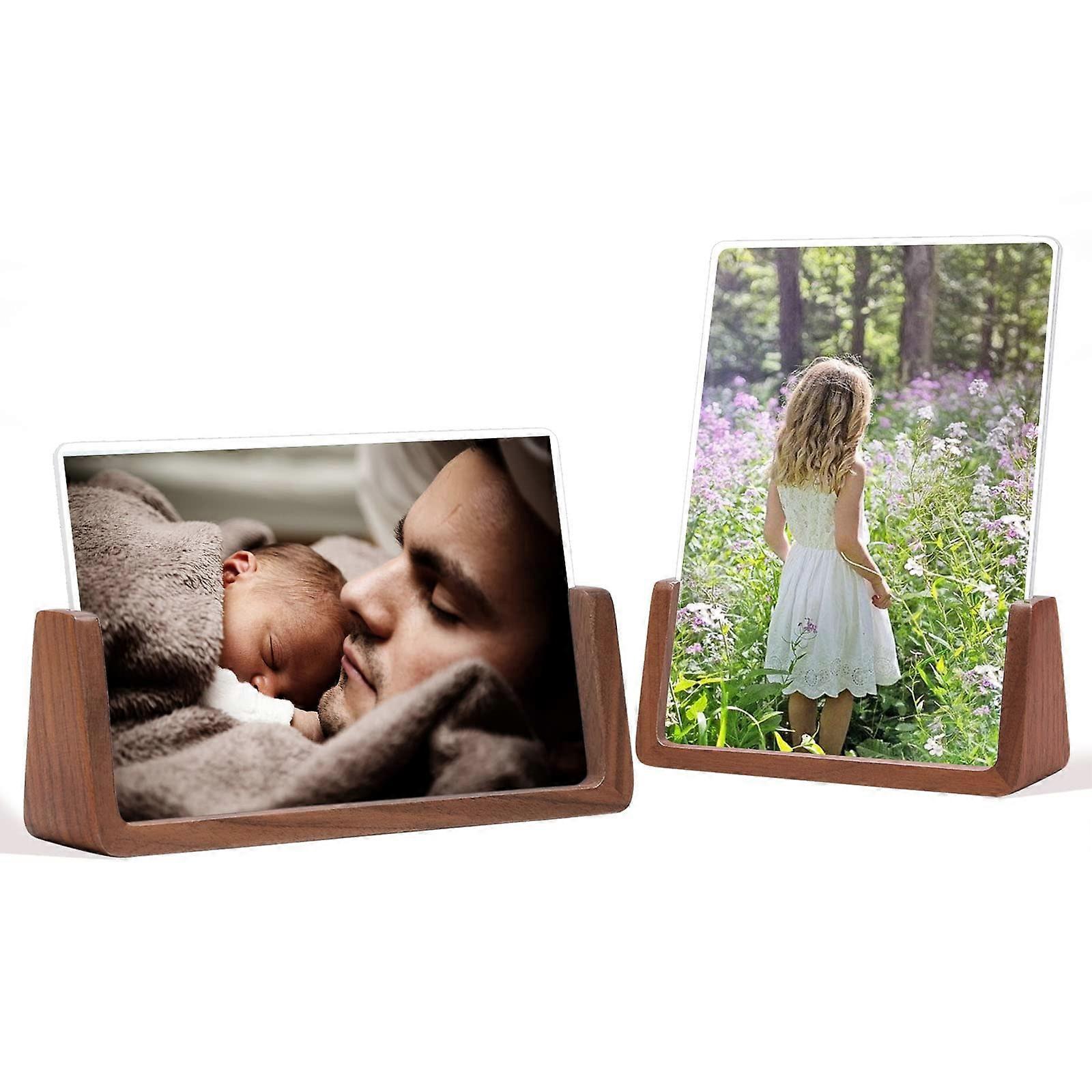 5X7 Picture Frame Set of 2 for Table Top Desktop Display, Horizontal or Vertical Use, Black Wooden Frame