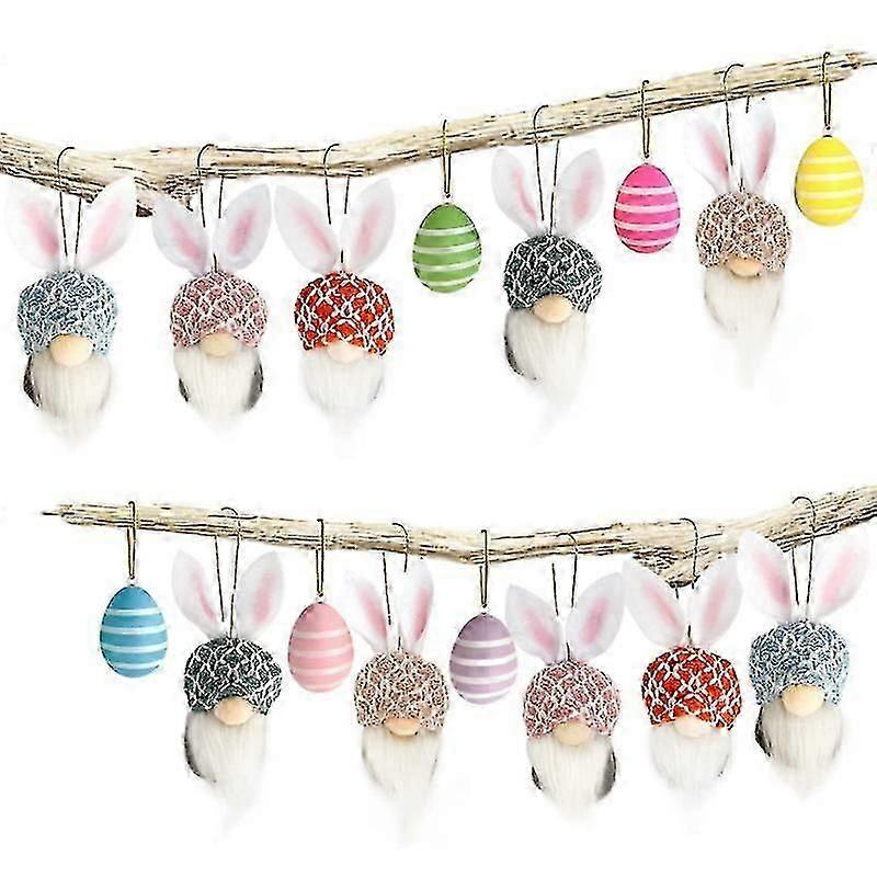 Jianghuo Easter Gnomes For Easter Decorations Home,10 Easter Bunnies Decoration With 6 Hanging Easter Eggs,Small Easter Decor,Easter Egg Ornaments