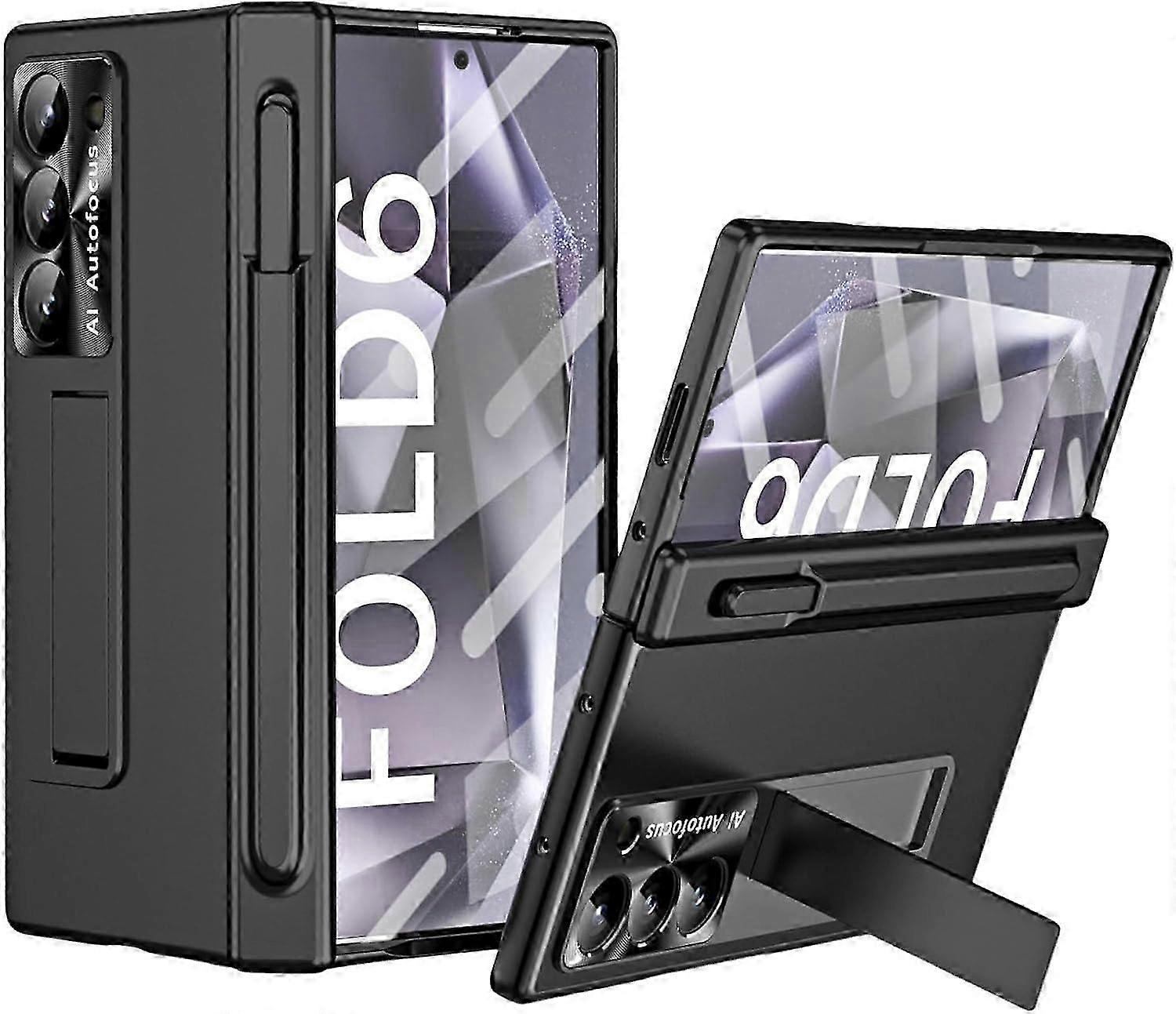 For Samsung Galaxy Z Fold 6 Case with S Pen & Pen Holder, Built-in Screen Protector Kickstand All-inclusive Case with Hinge Protection