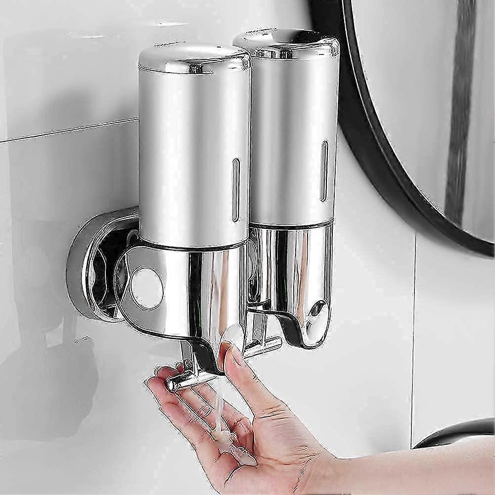 Dual - Head Soap Dispenser, Wall - Mounted, Stainless Steel Look, with Visible Liquid Windows and Easy - Press Levers