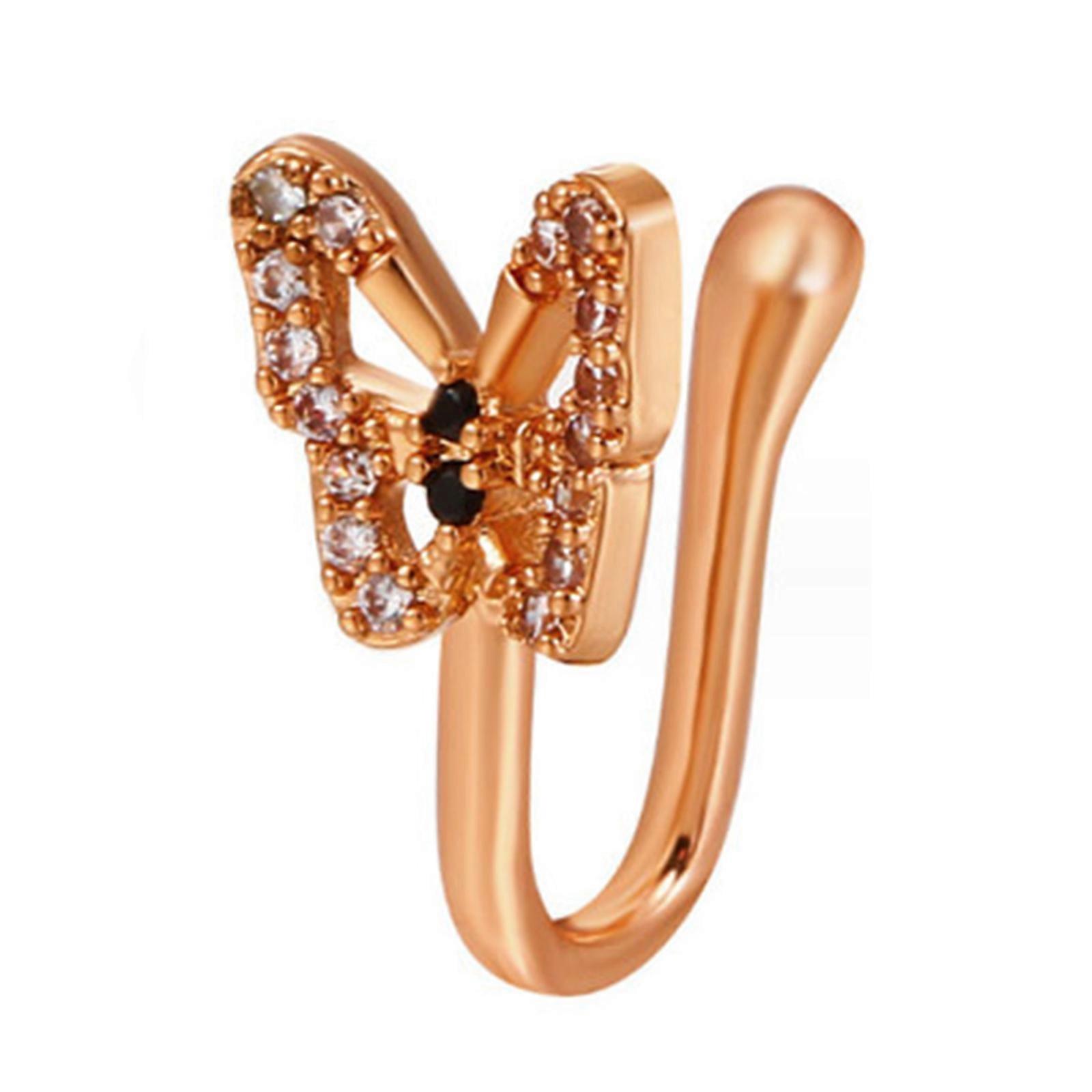 Dazzling Imitation Diamonds Butterfly Nose Clip Unique Diamonds Embellished Butterfly Nose Clip for Trendy Women's Wear rose gold
