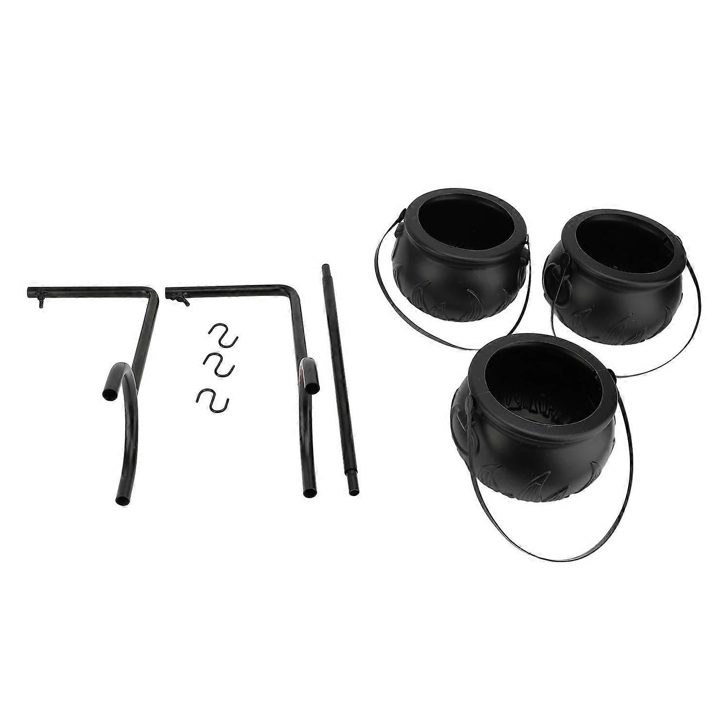 Witch Cauldron Set 3 Candy Serving Bowls Plastic Witch Cauldron On Rack Party Decoration
