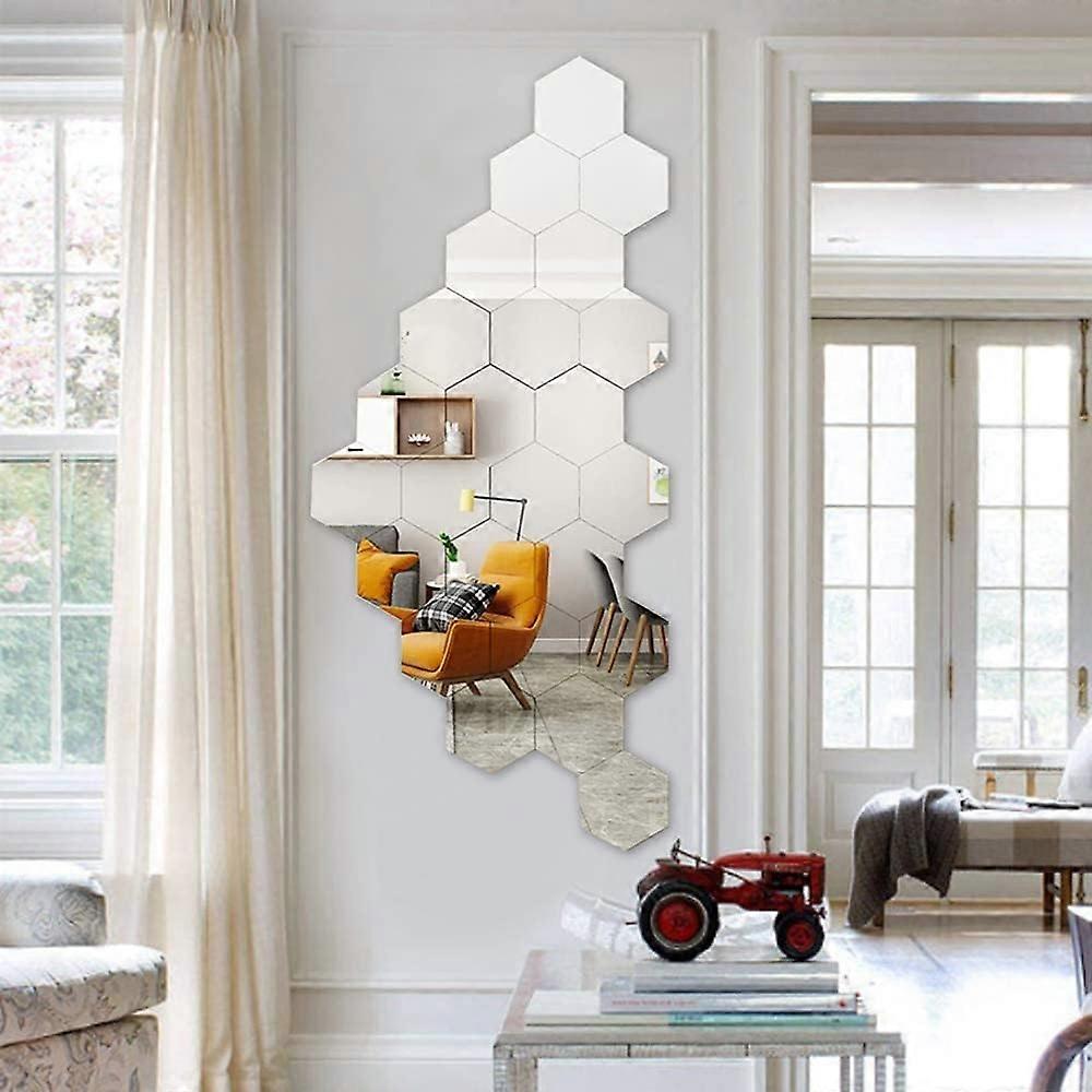 Hexagon Decorative Mirror Tiles, Easy Paste Removable Wall Stickers for Enhancing Various Smooth Surfaces, Durable Glass Alternative